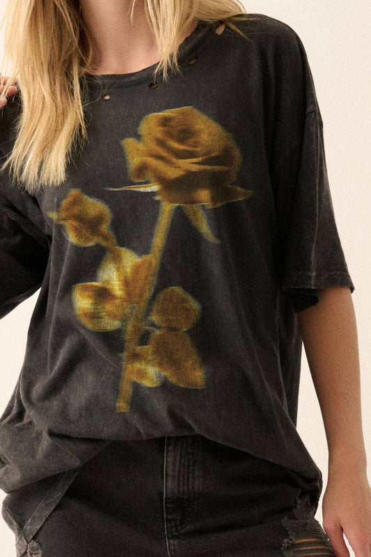 Rose Distressed Vintage-Wash Graphic Tee
