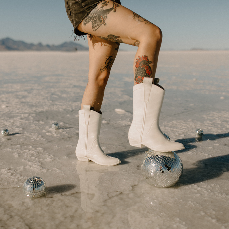 All Weather Rubber Cowboy Boots- White
