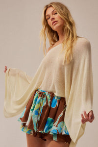 Sheer Lightweight Knit Cropped Poncho Sweater