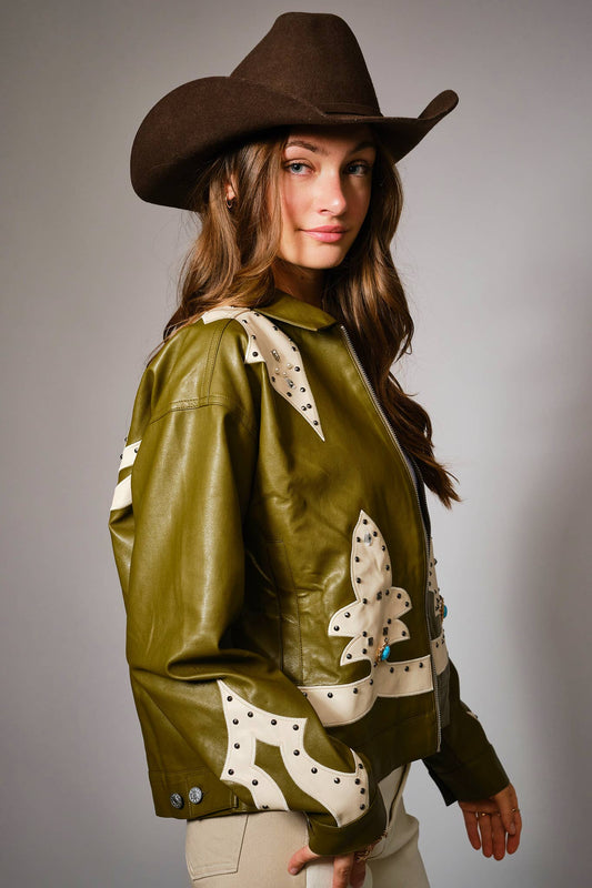 Studded Oversized Zip-Up Jacket