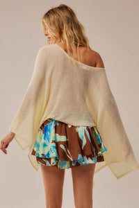 Sheer Lightweight Knit Cropped Poncho Sweater