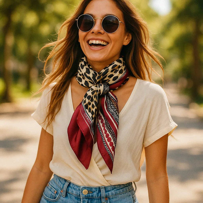 Wine Leopard Print Wild Rag - Western Scarf