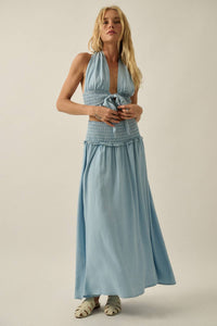 Tencel Denim Smocked Drop-Waist Maxi Skirt