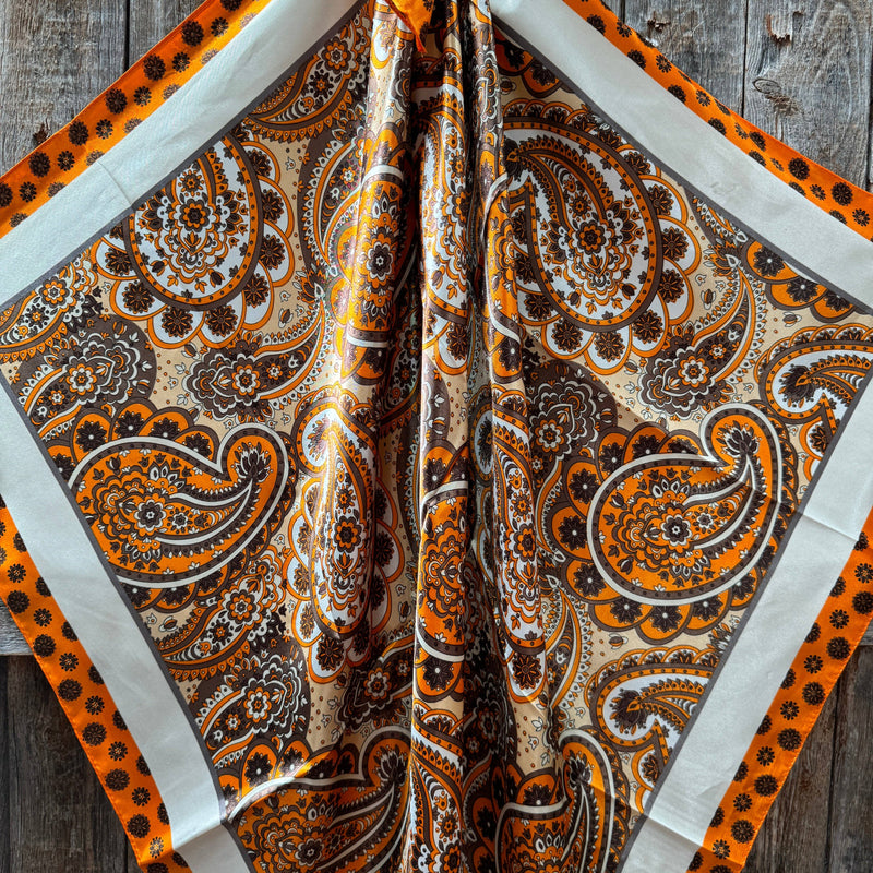 Orange and Cream Giant Paisley Wild Rag - Western Scarf