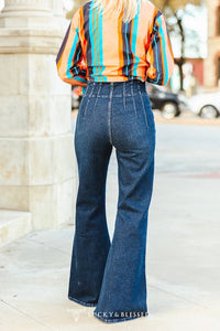 Dark Wash Tummy Control High Rise Flare Jeans