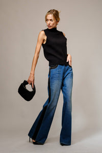 Western Two Tone Panel Wide Denim Jeans