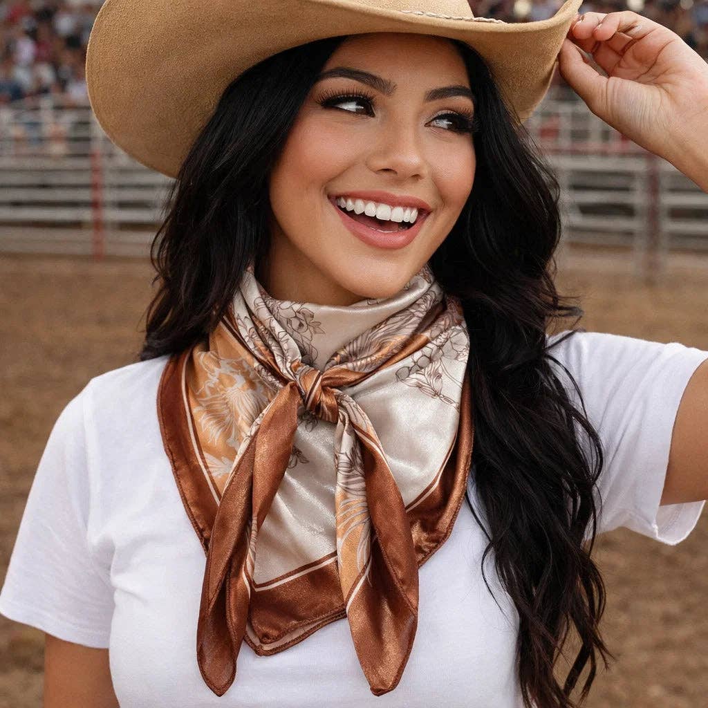 Brown and Tan Floral Wild Rag - Western Scarf