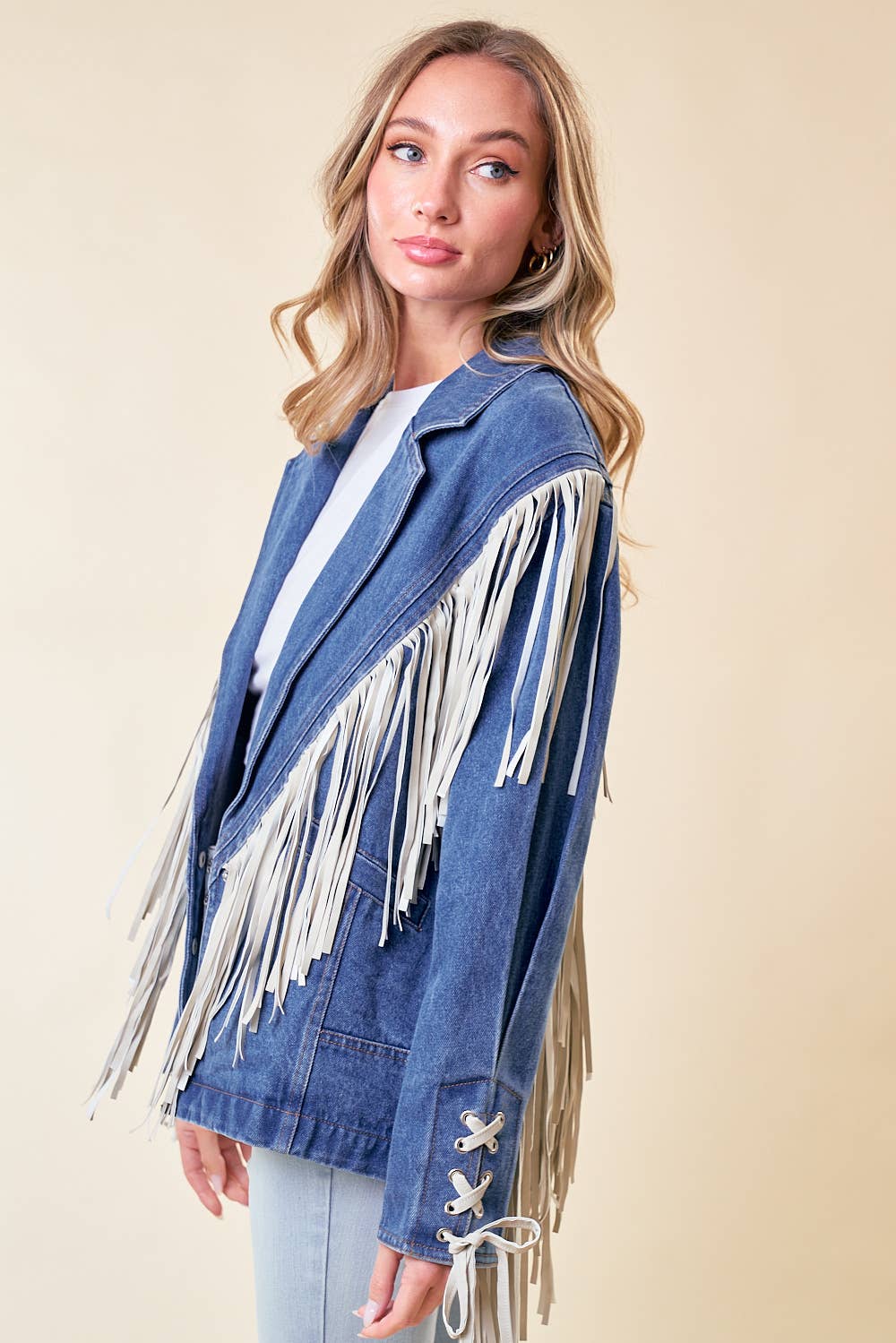 FRINGED DENIM BLAZER