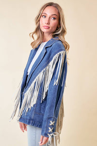 FRINGED DENIM BLAZER
