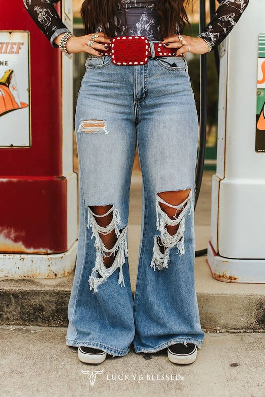 Light Wash High Rise Trouser Distressed Jeans