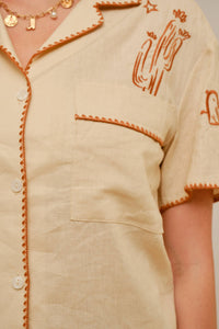 Western Embroidered Linen Shorts Set