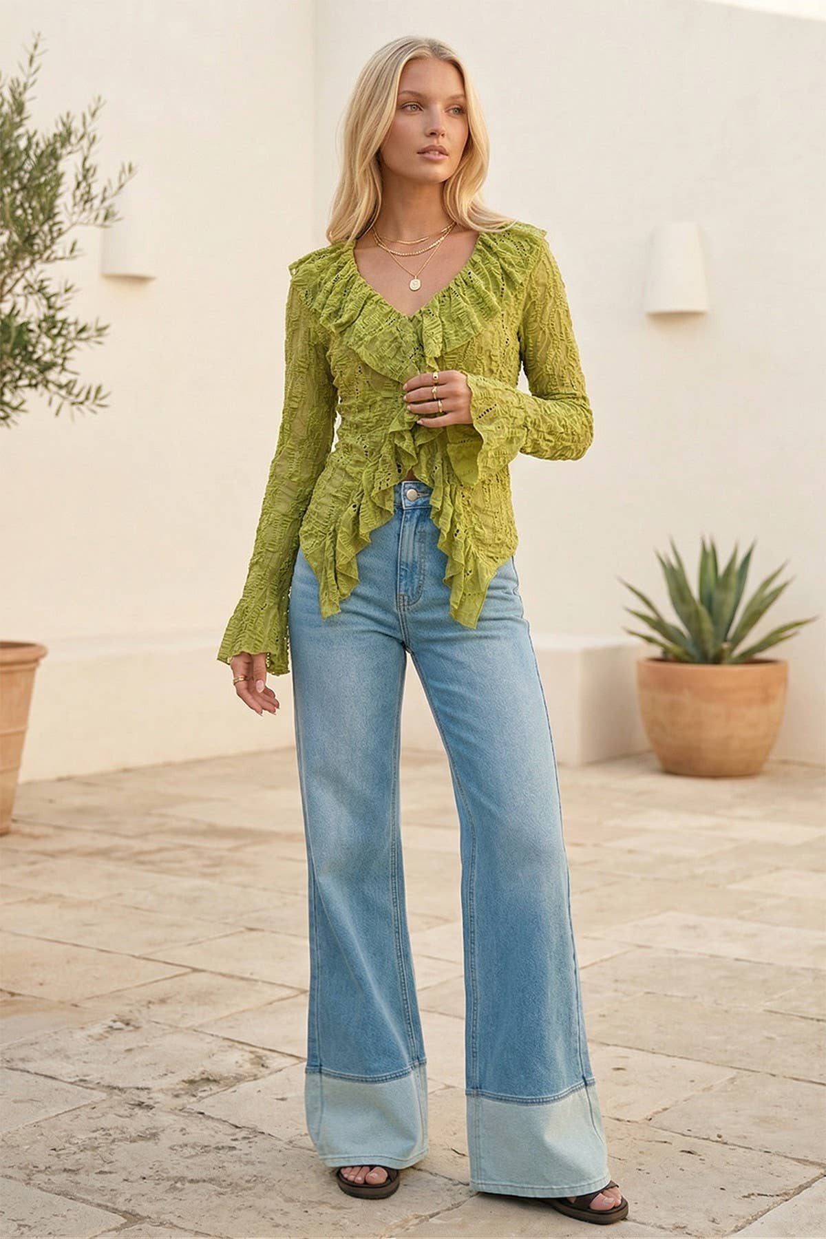 LONG SLEEVE BOHO LACE TOP W1585TIA