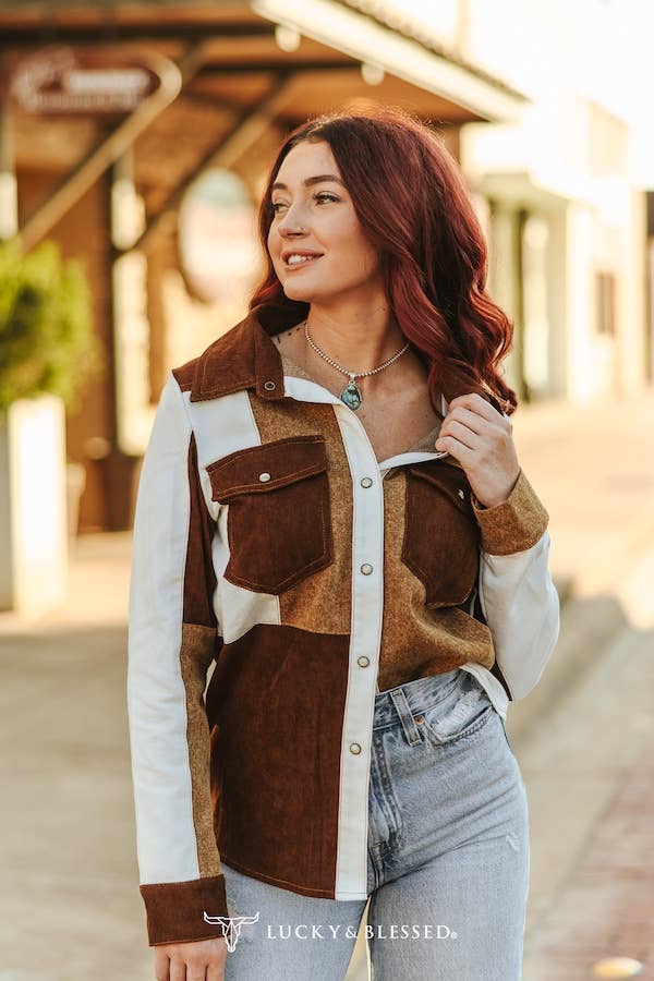 Patchwork Denim Pearl Snap Western Shirt