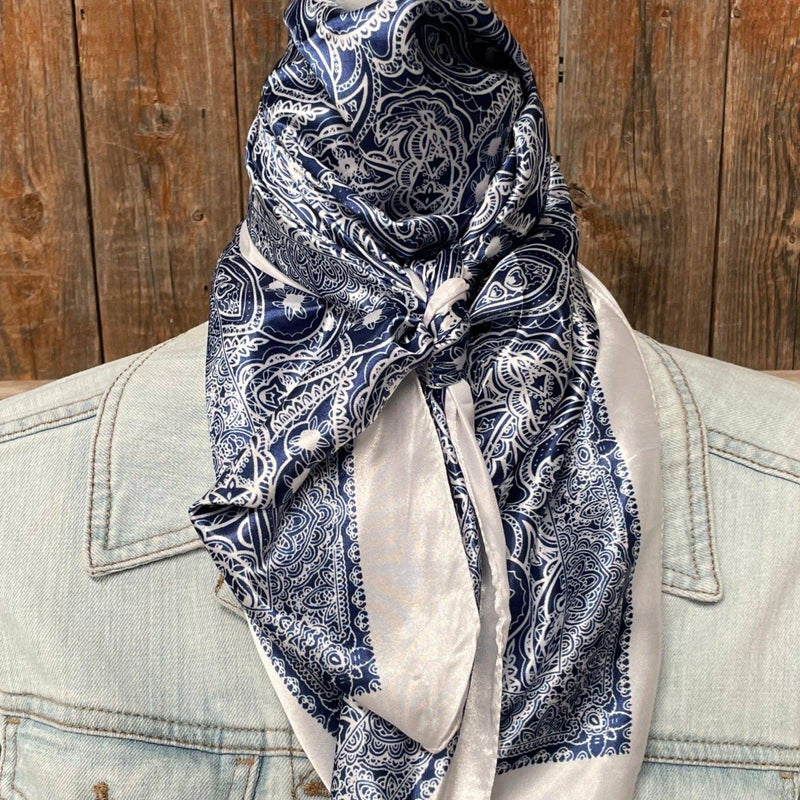 Blue & White Paisley Wild Rag - Western Scarf