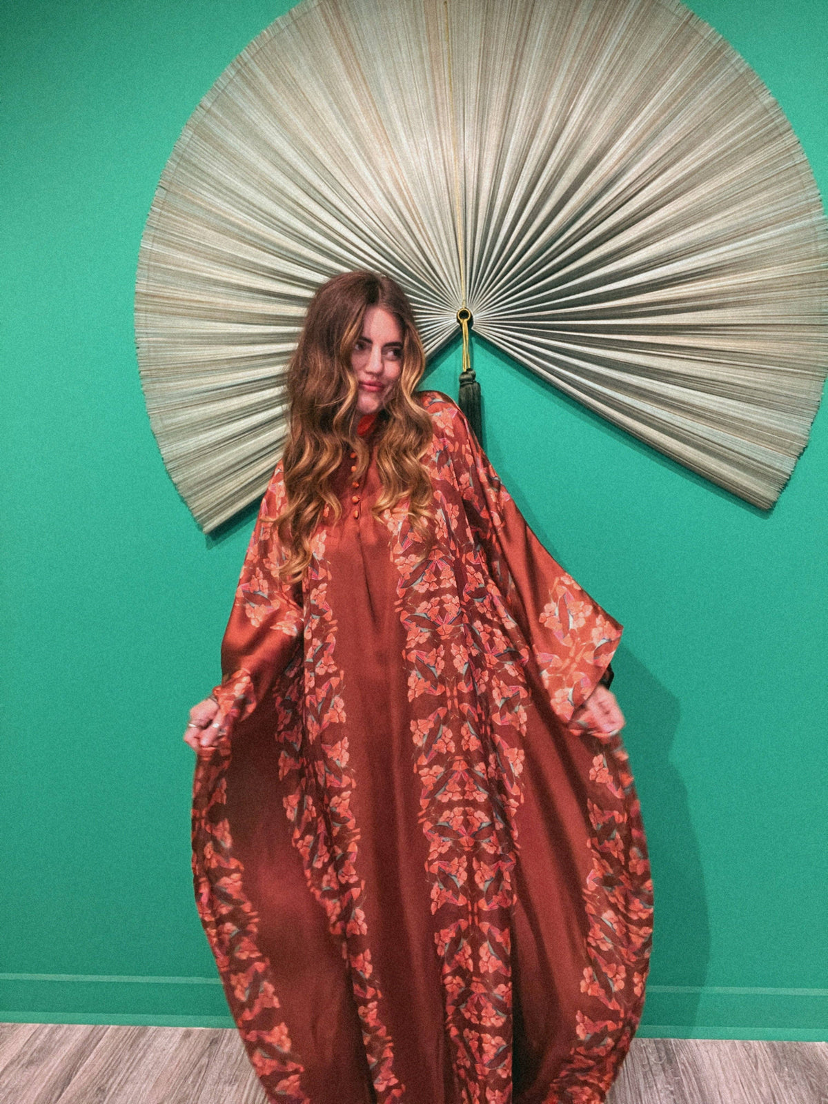 LONDON BRONZE GARDEN - LONG KAFTAN-SATIN