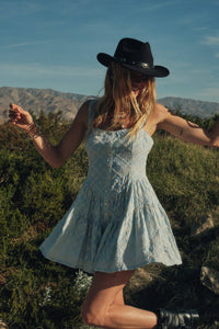 Floral-Embroidered Tiered-Ruffle Corset Romper