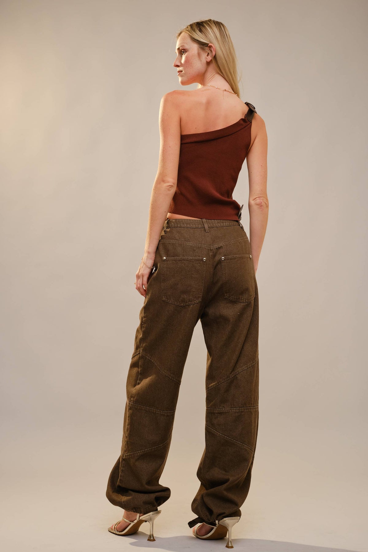 Metal Stud Drawstring Hem Jeans