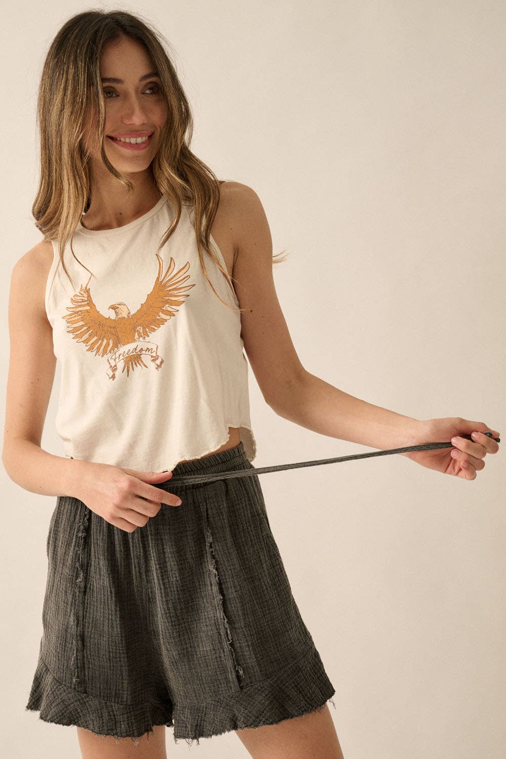 Freedom Flying Eagle Vintage-Wash Graphic Tank Top
