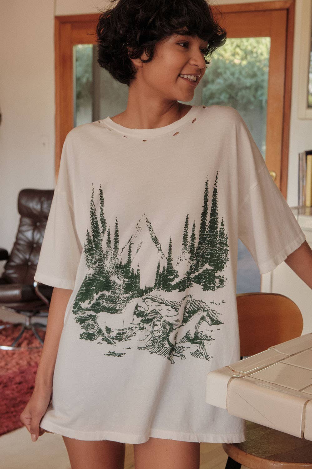 Horses Through Woods Distress Graphic Tee