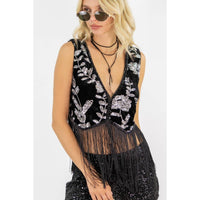 KYRA SEQUIN VELVET FRINGE VEST