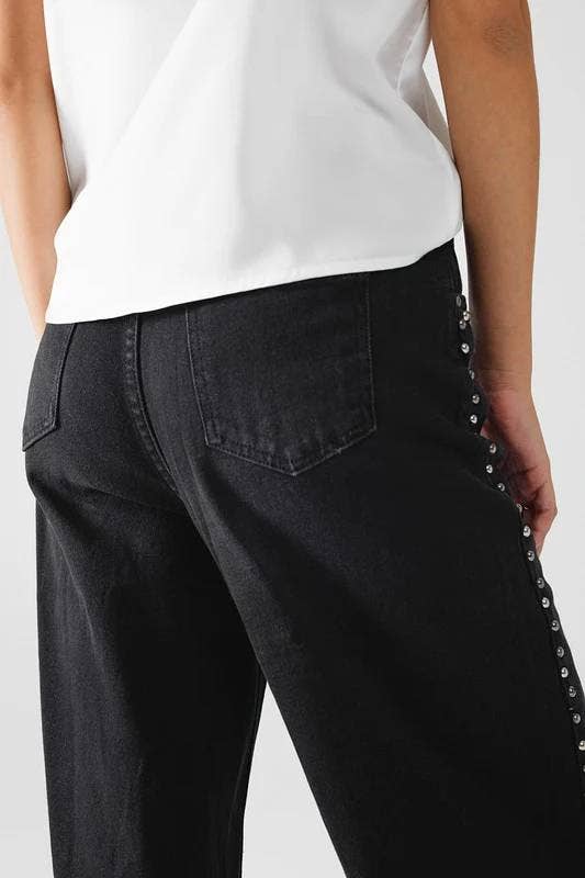 Studded Straight Wide-Leg Jeans
