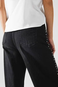Studded Straight Wide-Leg Jeans