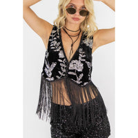 KYRA SEQUIN VELVET FRINGE VEST
