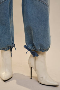 Metal Stud Drawstring Hem Jeans
