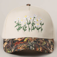 Daisy Bloom Embroidered Cotton Camo Baseball Cap