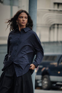 Plaid Button-Front Collared Long-Sleeve Oversize Shirt
