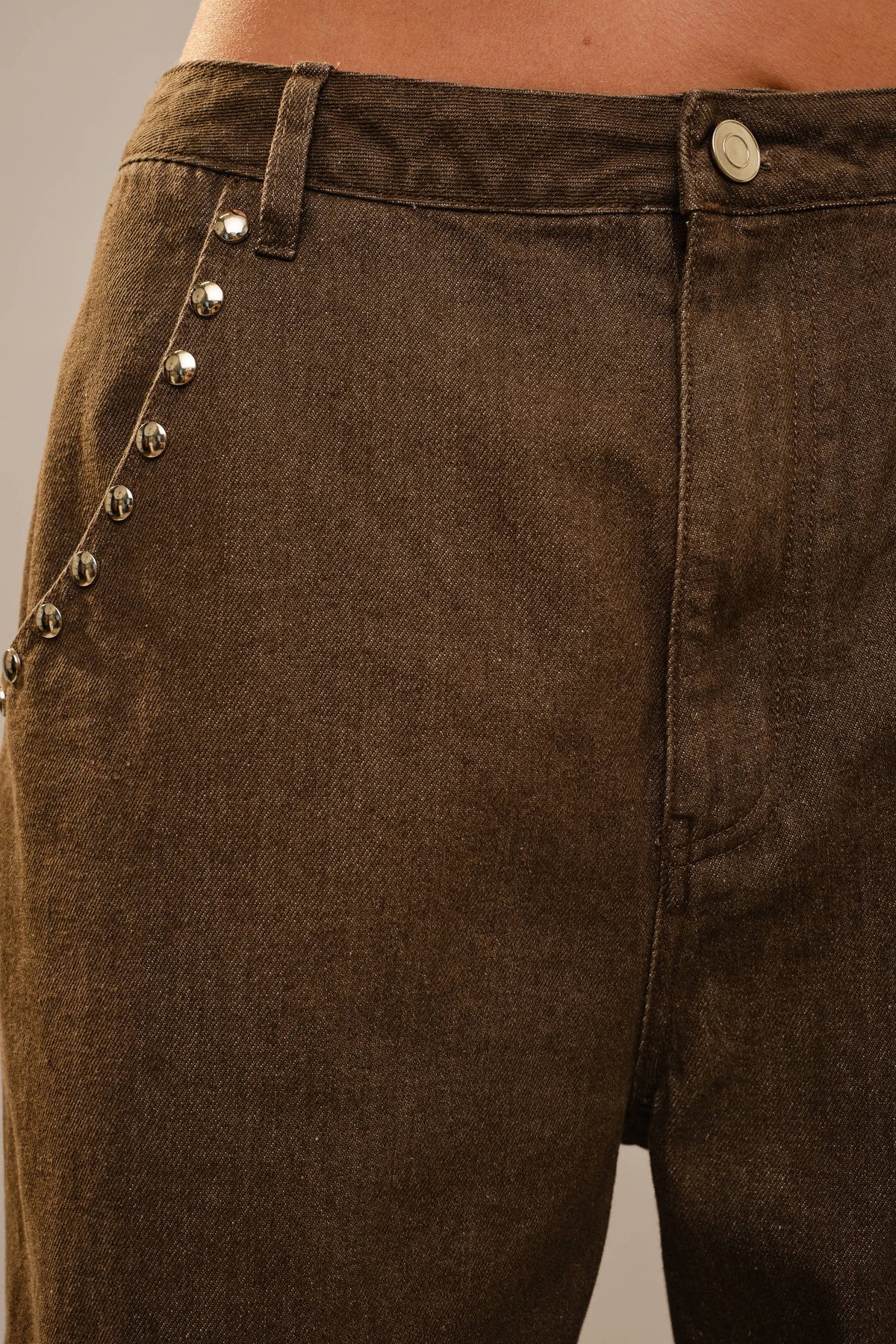 Metal Stud Drawstring Hem Jeans