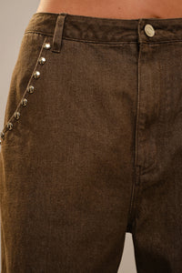 Metal Stud Drawstring Hem Jeans