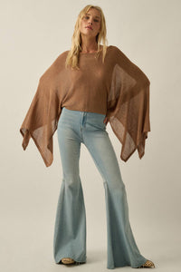 Sheer Lightweight Knit Cropped Poncho Sweater
