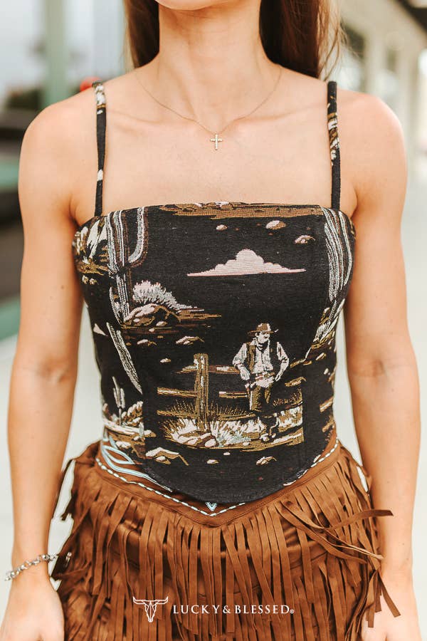 Western Jacquard Woven Corset Top