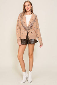 Paisley Printed Cardigan With Fringe Collar