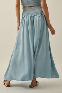 Tencel Denim Smocked Drop-Waist Maxi Skirt