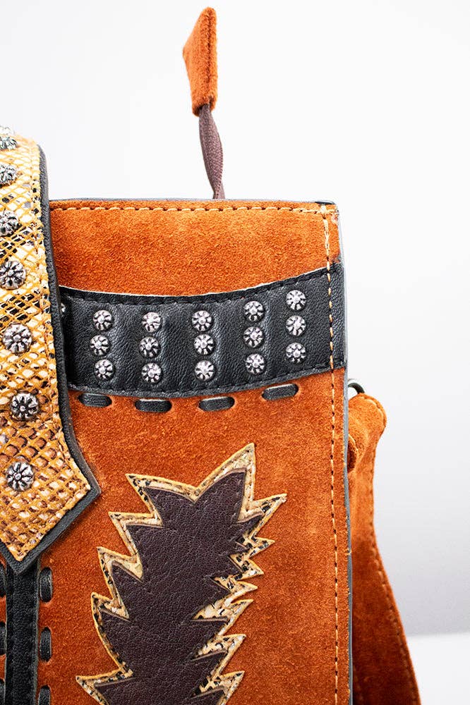 Genuine Suede Tote Bag with Boot Stitching and Rivet Accents