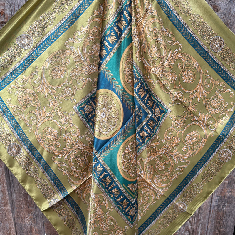 Green and Teal Floral Wild Rag - Western Scarf
