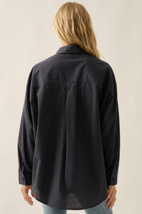 Plaid Button-Front Collared Long-Sleeve Oversize Shirt