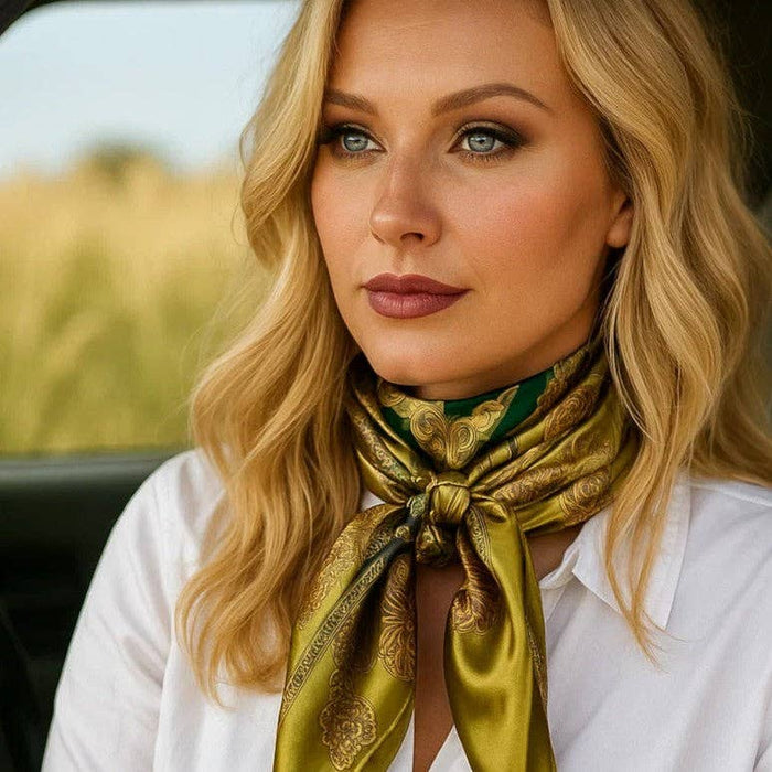 Green and Teal Floral Wild Rag - Western Scarf