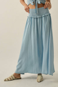 Tencel Denim Smocked Drop-Waist Maxi Skirt