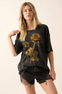Rose Distressed Vintage-Wash Graphic Tee