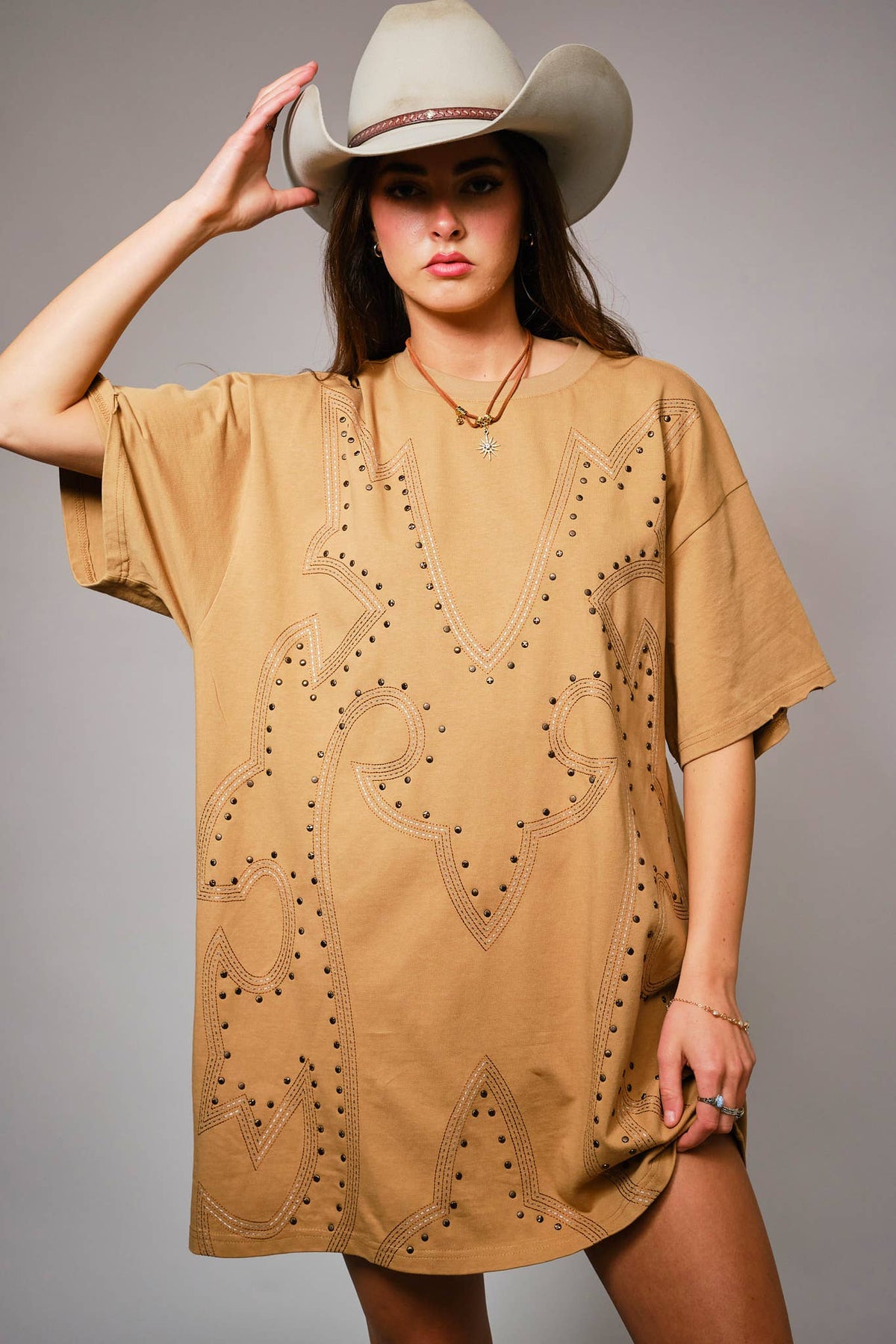 Studded Western T-Shirt Dress