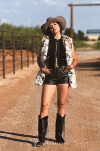 Brown Faux Leather Lace-Up Studded Shorts