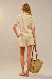 Western Embroidered Linen Shorts Set