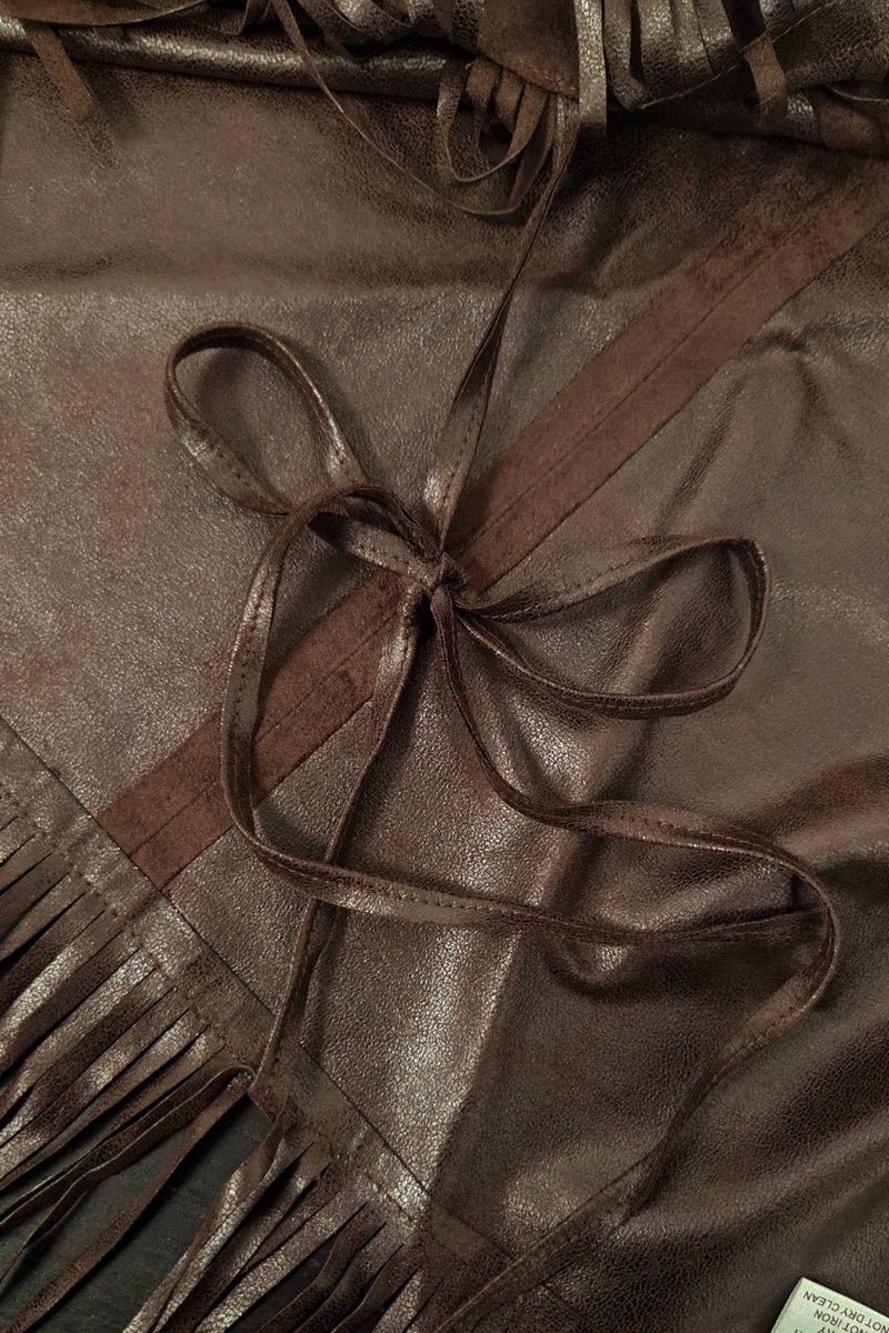 STALLION Faux Suede Cropped Flowy Fringe Poncho