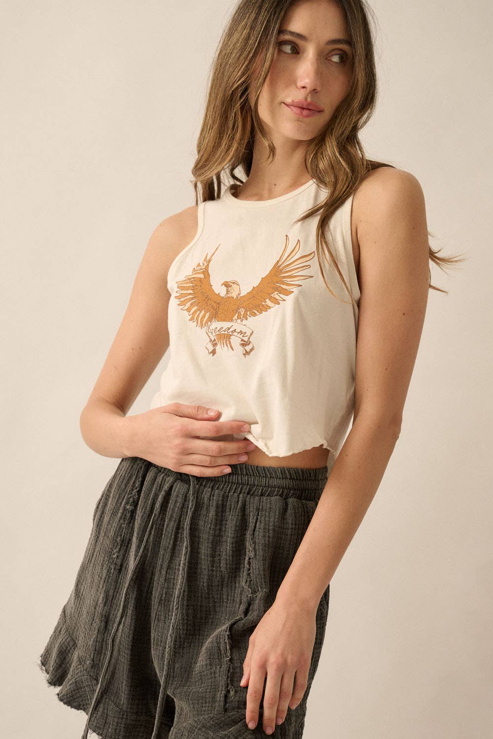 Freedom Flying Eagle Vintage-Wash Graphic Tank Top