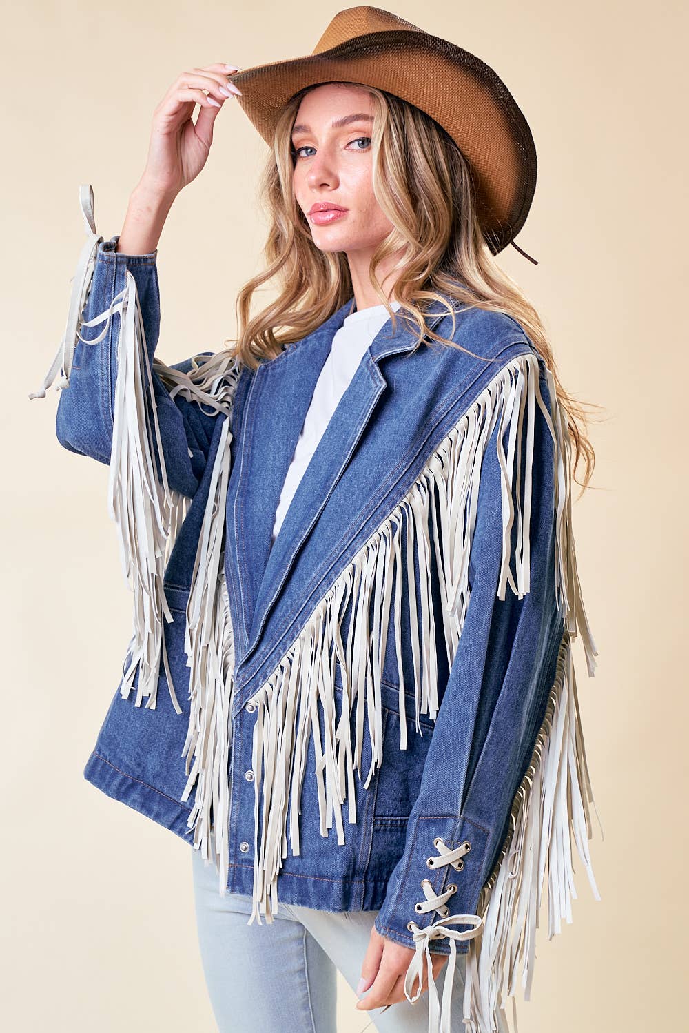 FRINGED DENIM BLAZER