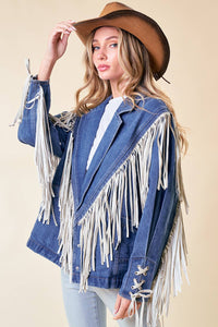 FRINGED DENIM BLAZER