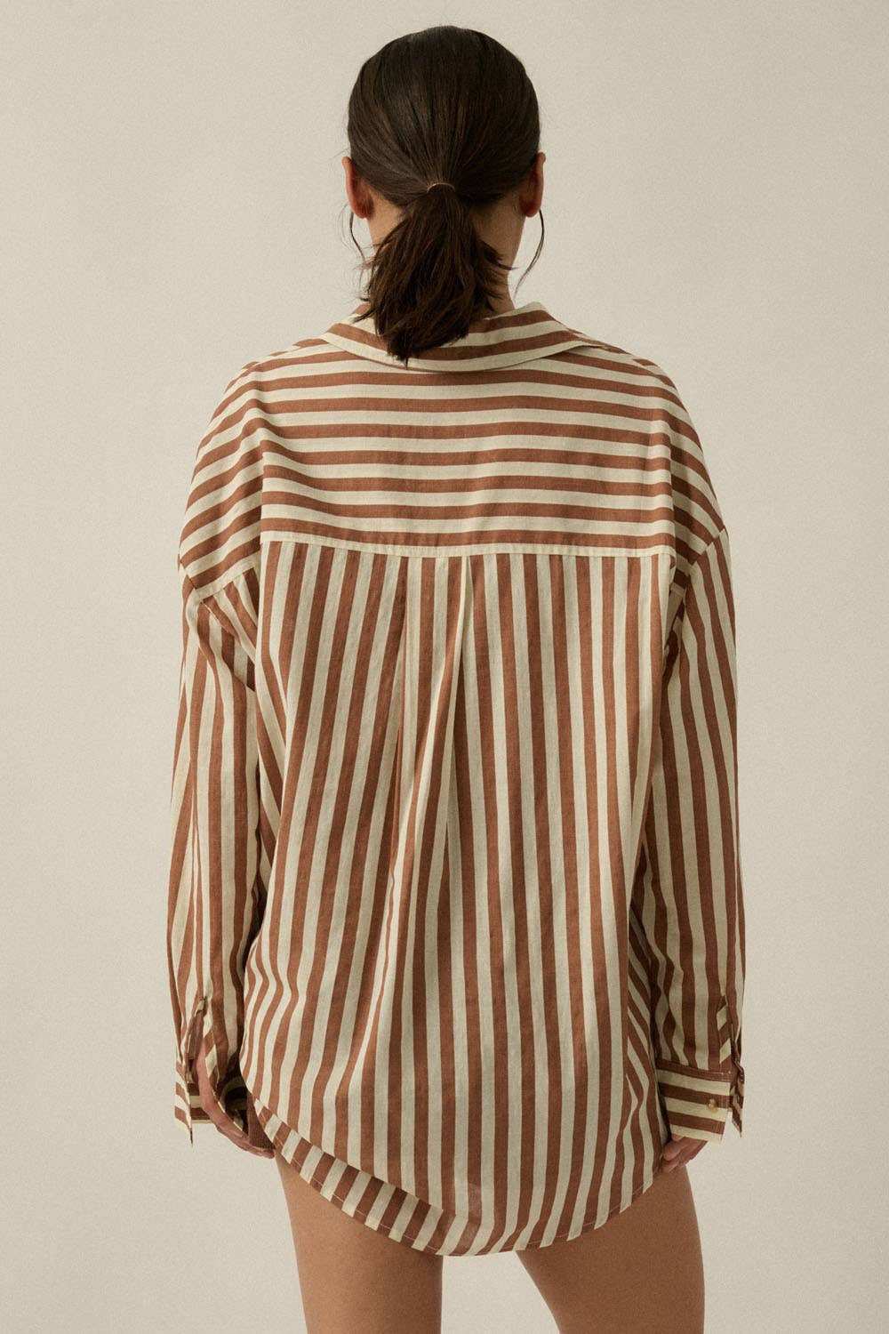 Stripe-Print Woven Cotton Oversized Button-Up Pocket Shirt
